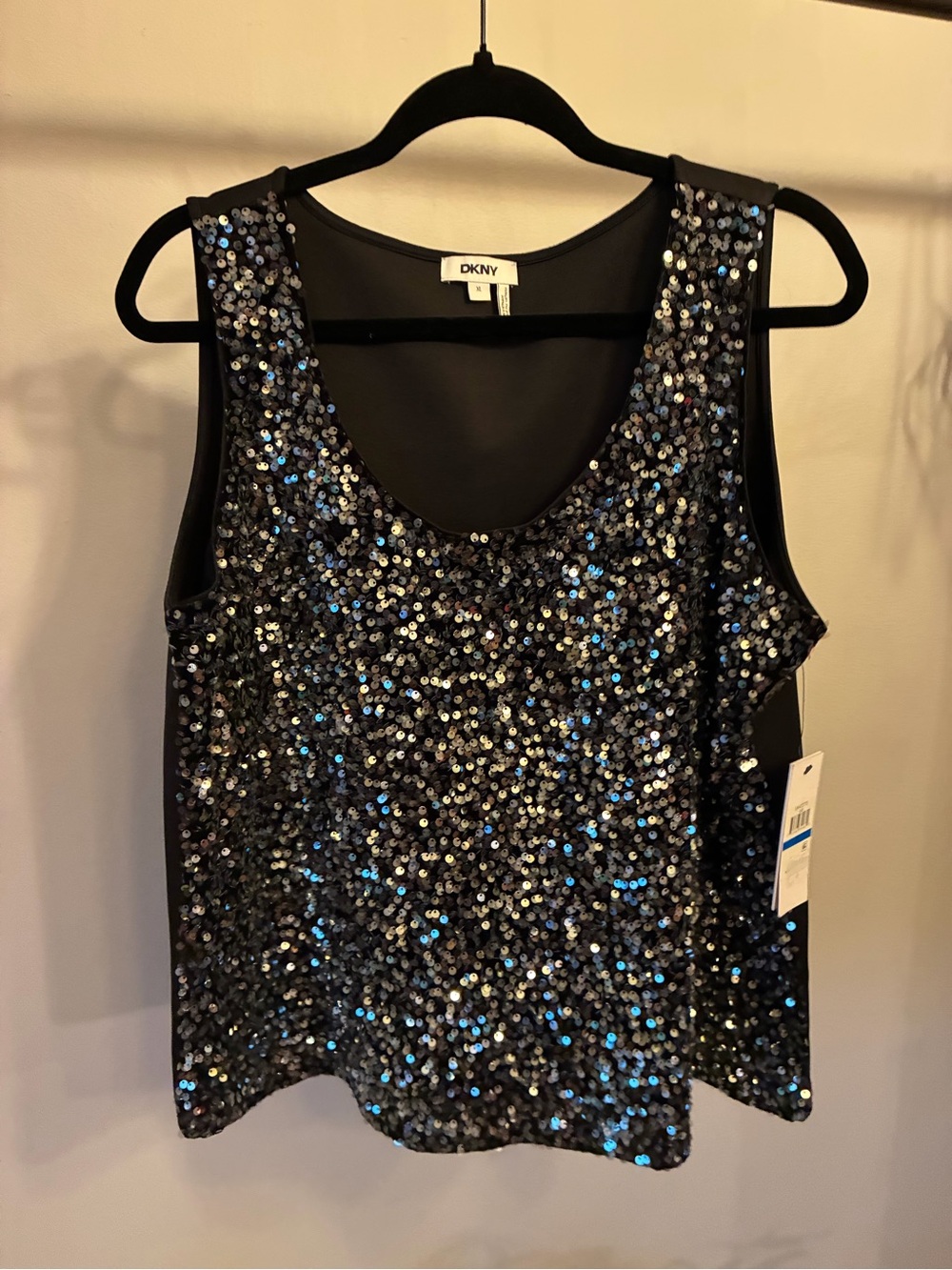 DKNY XL Black Sequin Sleeveless Top New With Tags